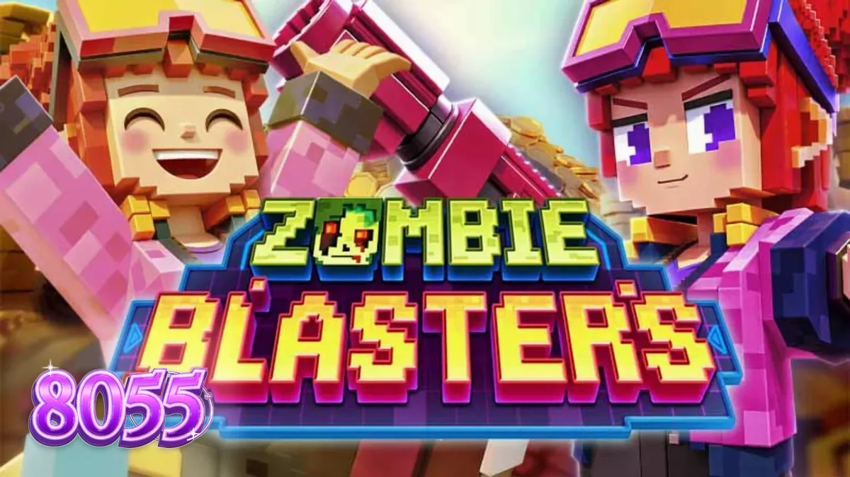 Tampilan layar permainan slot Zombie Blasters dengan elemen visual arkade retro